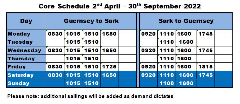 2nd April - 30th September | Sark Shipping
